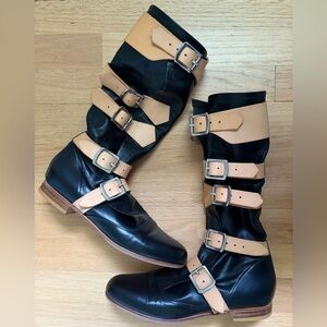 Vivienne Westwood British Pirate Buckle Boots Black Leather uk5 us7